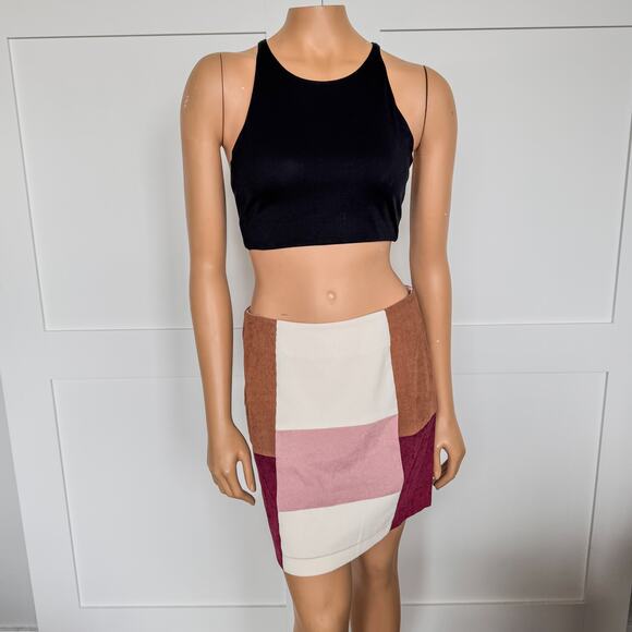 NWT-Blue Rain of Francesca’s, Gina Colorblock Corduroy Mini Skirt-Women’s Small - Picture 1 of 9
